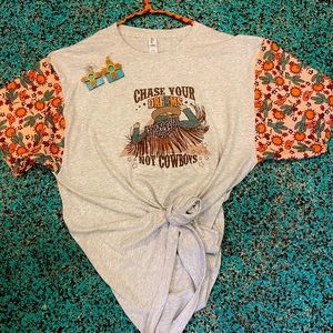 Western print sleeve Tee or T-shirt dress